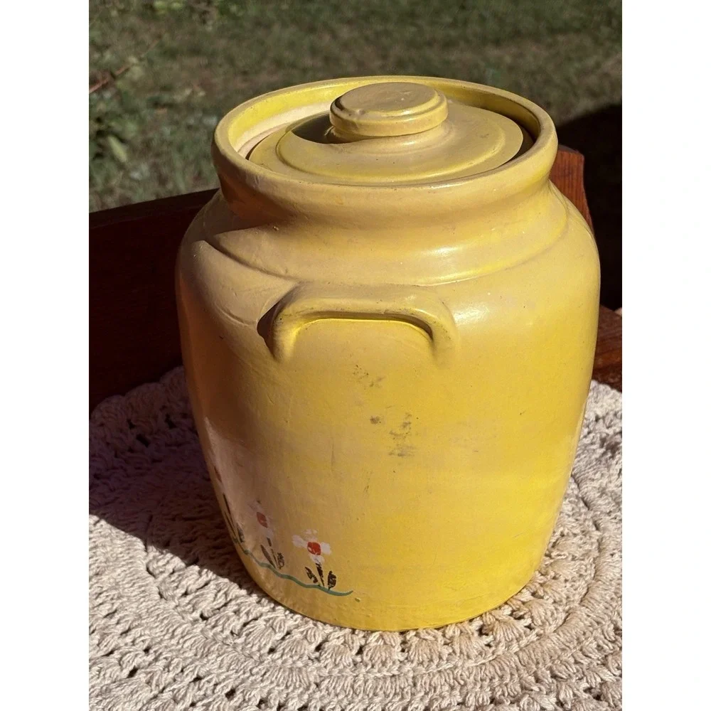 Ransburg Pottery Yellow Rooster Cookie Jar with Lid Hand Painted Crock Farm 9.5